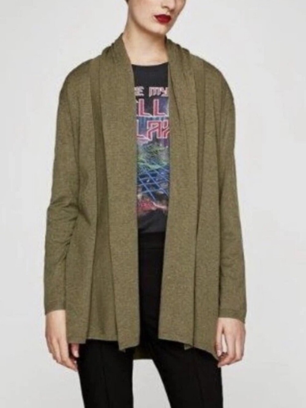 Zara Olive Open-Front Draped Cardigan